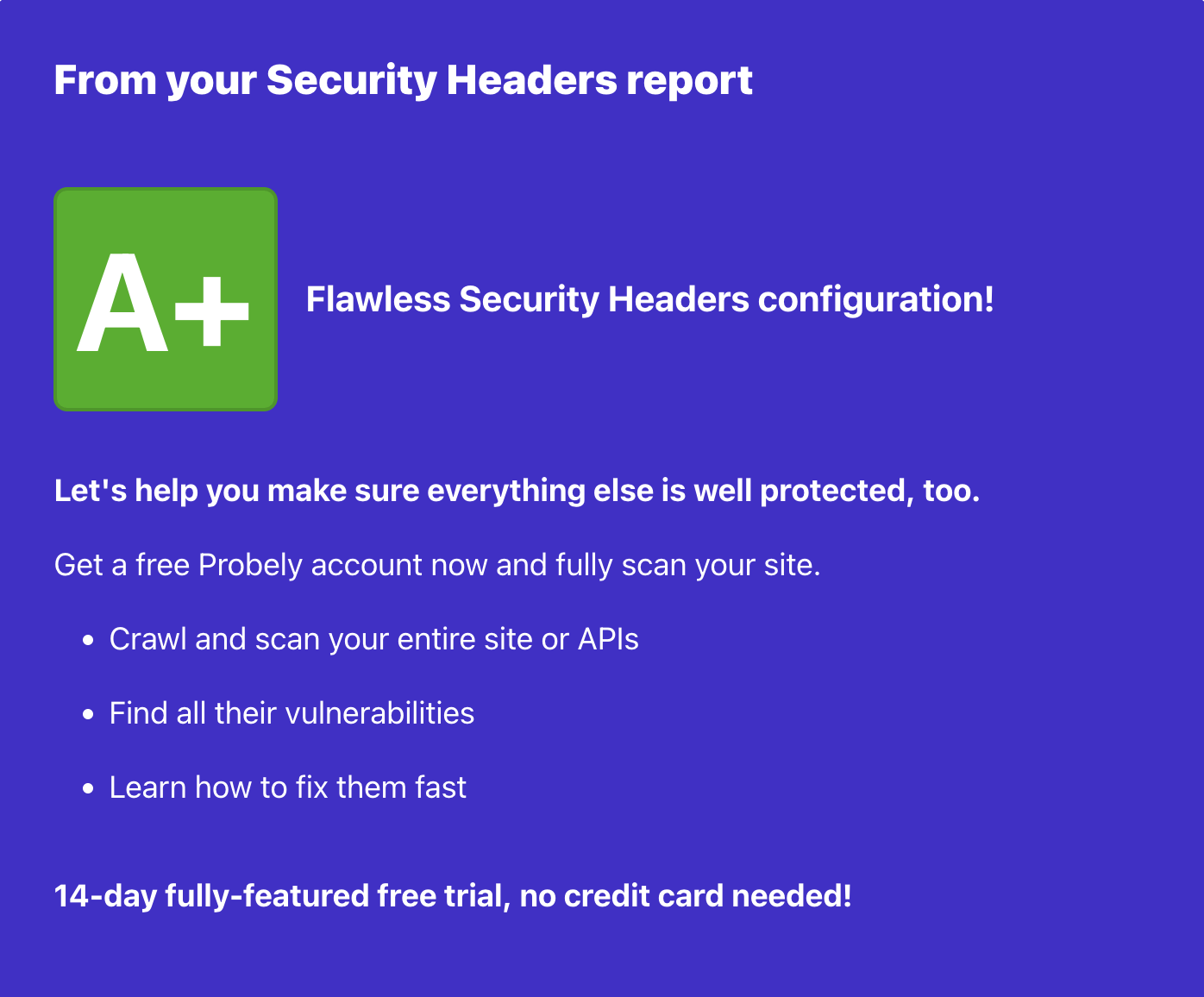 NibbleMaps A+ website security scorecard